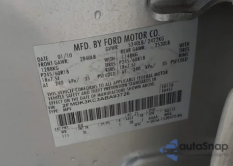 2010 Ford Edge Limited z USA, uszkodzony, nr VIN 2FMDK3KC3ABA93726